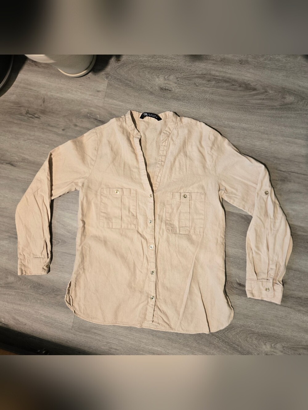 Zara Light Beige Long Sleeve Button Front Shirt